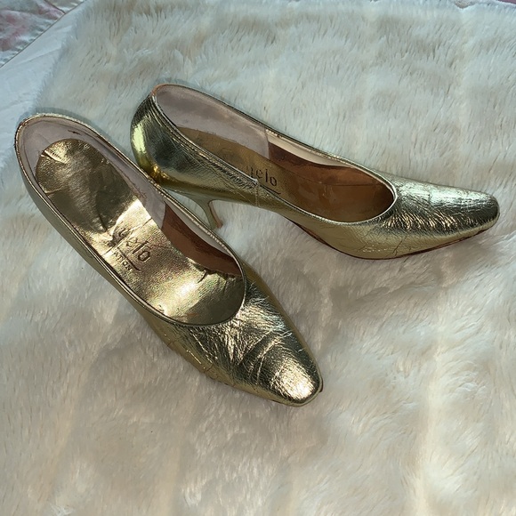 Vintage metallic gold leather pointed toe pumps 7 - Picture 8 of 15